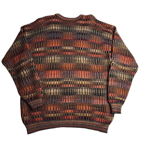 Intiwara Alpaca Sweater Handmade Pull Over Rust Brown Orange 3D Geometric Large - Picture 3 of 10